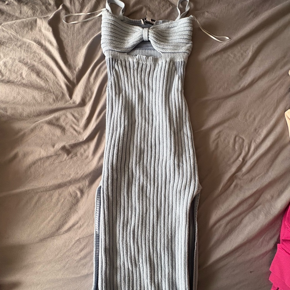 Fashion Nova Silver Gray Ribbed Ruched Bodycon Dress
